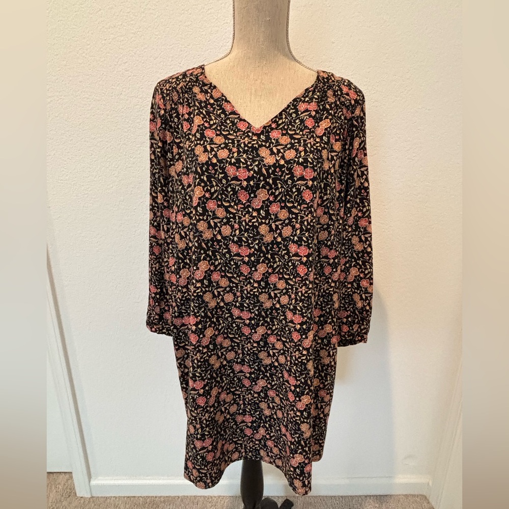 Old Navy Black and Pink Floral Long Sleeve Dress